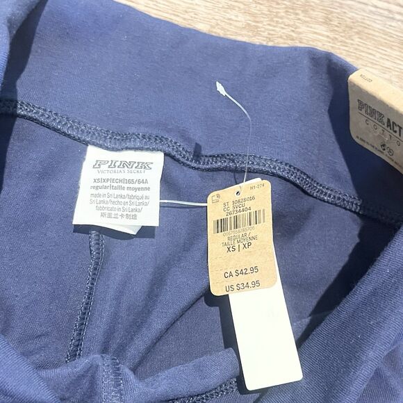 Victoria Secret PINK Leggings Womens XS Midnight Navy Blue Mid Rise Foldover - Picture 6 of 11